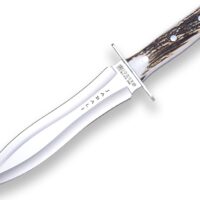 CUCHILLO DE REMATE JOKER JABALÍ, PUÑO EN ASTA CIERVO Y HOJA DE DOBLE FILO DE 25 CM. ACERO MOVA 1.4116. FUNDA VAQUETILLA.