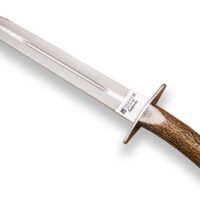 CUCHILLO DE REMATE JOKER GUEPARDO CON PUÑO DE CIERVO Y HOJA DE DOBLE FILO DE 30 CM. FUNDA DE CUERO