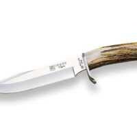 CUCHILLO DE CAZA CON PUÑO DE ASTA DE CIERVO Y HOJA DE 17 CM.