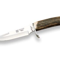 CUCHILLO DE CAZA CON PUÑO DE ASTA DE CIERVO Y HOJA DE 14,5 CM.