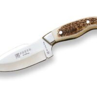 CUCHILLO DESOLLADOR JOKER CEBRA,MANGO ASTA DE CIERVO Y HOJA INOX DE 11 CM.FUNDA DE CUERO.
