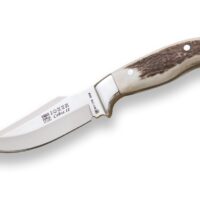 CUCHILLO DE CAZA JOKER CEBRA II,CACHAS EN ASTA DE CIERVO Y HOJA DE 11 CM.FUNDA DE CUERO.