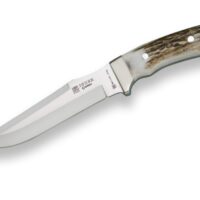 CUCHILLO DE CAZA JOKER GAMO, MANGO ASTA DE CIERVO Y HOJA DE 15,5 CM.FUNDA DE CUERO