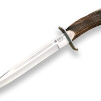 CUCHILLO DE REMATE JOKER CHAMOÍS, PUÑO DE CIERVO,HOJA DE 25,5 CM.FUNDA DE CUERO