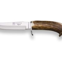 CUCHILLO DE MONTE CON PUÑO CORONA CIERVO Y HOJA INOX DE 14 CM.