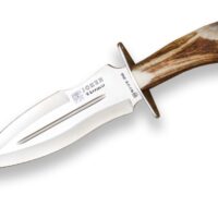 CUCHILLO DE REMATE JOKER VERRACO CON PUÑO DE CIERVO Y HOJA DE DOBLE FILO DE 26 CM. FUNDA DE CUERO