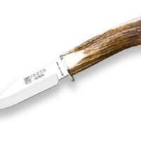 CUCHILLO DESOLLADOR JOKER HURÓN, PUÑO DE CIERVO, HOJA ACERO INOX DE 11 CM.FUNDA DE CUERO