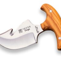CUCHILLO DESOLLADOR JOKER DOGO,MANGO DE OLIVO, HOJA DE 8 CM ACERO INOX. FUNDA DE CUERO.