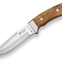 CUCHILLO DE CAZA "JOKER GAMO", MANGO DE OLIVO Y HOJA INOX DE 13 CM. FUNDA DE CUERO.