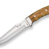 CUCHILLO DE CAZA "JOKER GAMO", MANGO DE OLIVO Y HOJA INOX DE 15,5 CM. FUNDA DE CUERO.