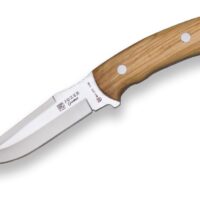 CUCHILLO DE CAZA "JOKER GAMO", MANGO DE OLIVO Y HOJA DE 13 CM. FUNDA DE CUERO.