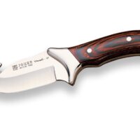CUCHILLO DESOLLADOR JOKER VENADO D, VIROLA INOX, CACHAS MADERA ROJA, HOJA DE 10 CM.FUNDA DE CUERO.