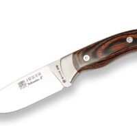 CUCHILLO DE MONTE CON VIROLA CACHAS DE MADERA ROJA PRENSADA Y HOJA DE 10,5 CM