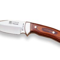 CUCHILLO DESOLLADOR CON VIROLA CACHAS EN MADERA ROJA PRENSADA Y HOJA DE 7,5 CM.
