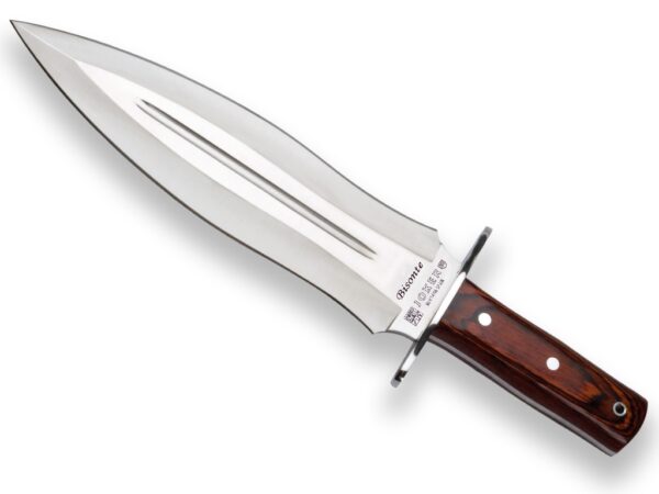 CUCHILLO DE REMATE JOKER BISONTE CON PUÑO DE STAMINA Y HOJA DE DOBLE FILO DE 25,5 CM. FUNDA DE CUERO