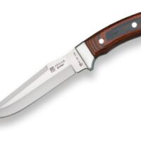 CUCHILLO DE CAZA JOKER GAMO, MANGO MADERA ROJA, HOJA 15,5 CM ACERO INOX. MOVA. FUNDA DE CUERO