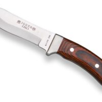 CUCHILLO DE MONTE "JOKER OSO",ENTERIZO, MANGO MADERA ROJA, HOJA DE 12 CM, FUNDA DE CUERO.
