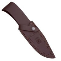 CUCHILLO DESOLLADOR "JOKER OSO", VIROLA ACERO INOX. CACHAS EN MADERA ROJA, HOJA DE 12 CM.FUNDA DE CUERO. - Imagen 2