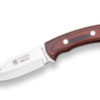 CUCHILLO DESOLLADOR "JOKER OSO", CACHAS EN MADERA ROJA Y HOJA DE 12 CM ACERO INOX. FUNDA DE CUERO.