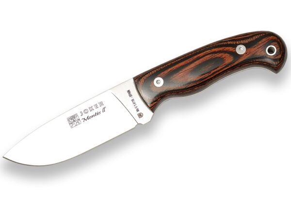 CUCHILLO DE MONTE CON CACHAS DE MADERA ROJA Y HOJA DE 11 CM.