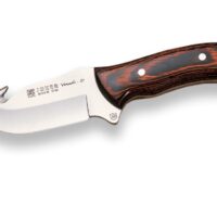 CUCHILLO DESOLLADOR "JOKER VENADO", CACHAS DE MADERA ROJA Y HOJA DE 10 CM.
