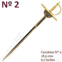 MINI ESPADA DAMASQUINADA Nº2 CAZOLETA. ORO DE TOLEDO 24K
