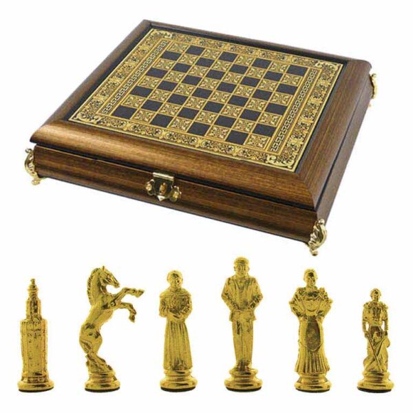AJEDREZ CON FICHAS. ESPAÑOL. DAMASQUINADO. ORO DE TOLEDO 24K